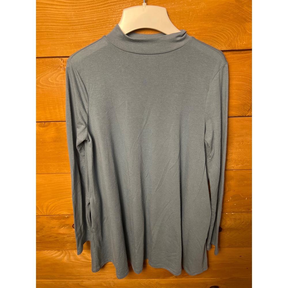 Zenana Premium Tunic Top Womens M Medium Blue Mock Neck Long Sleeve
 Slit Casual